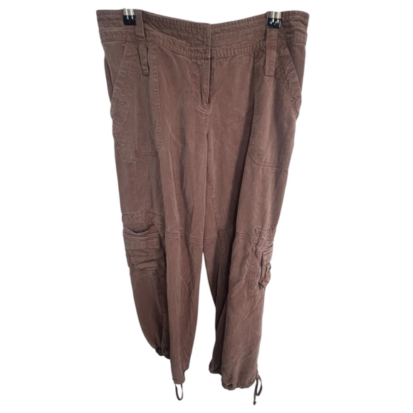 Mist Faded Brown Y2K Baggy Cargo Pants With Ruched Legs - Picture 1 of 7